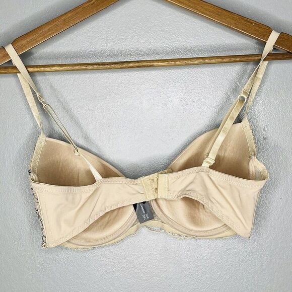 Rene Rofe Pure Beauty 34C padded Underwire Push Up Bra NWOT Tan Black Lace - Picture 4 of 7